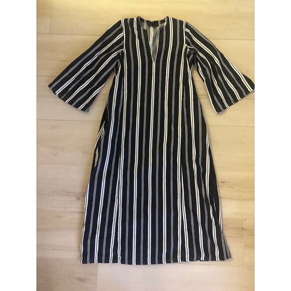 Nili Lotan Womens Palma Black White Stripe Resort Coastal Boho Lagenlook Small - Picture 2 of 8